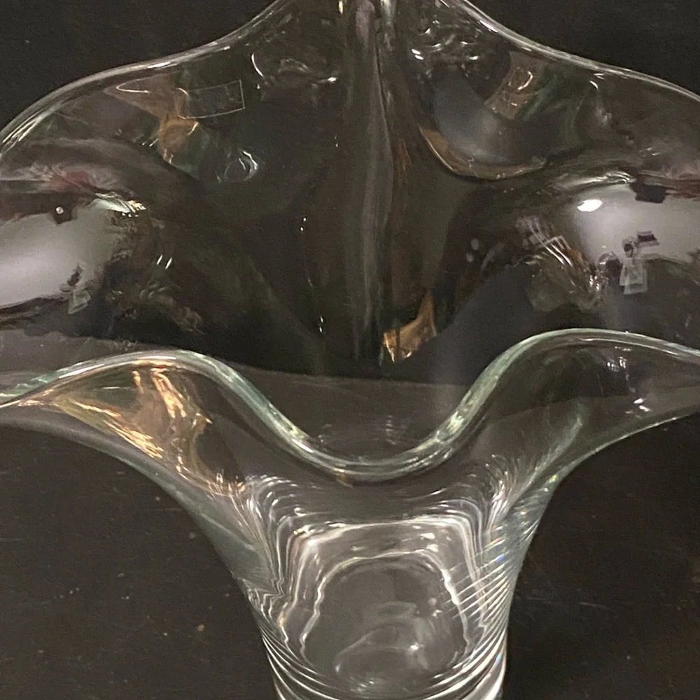 Crate & Barrel Wave Fan Crystal Clear Glass Vase krosno Poland
